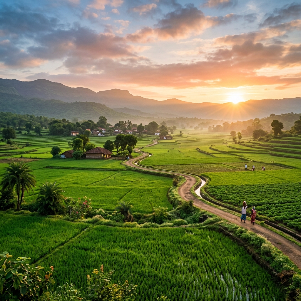 Wide landscape of an Indian agricultural field