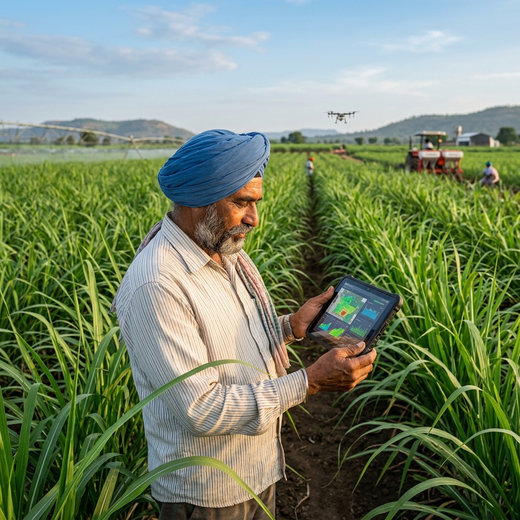 Indian farmer in a modern agricultural setting
